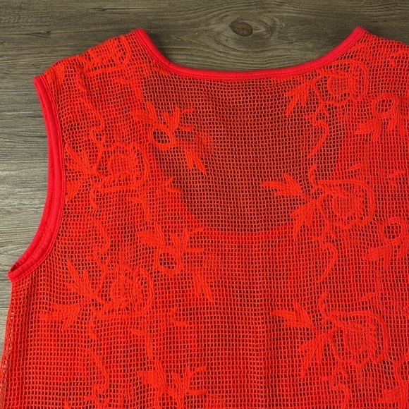 Banana Republic Knit Top Crochet Open Embroidered Floral Shirt Red/Orange. Sz XL - Picture 9 of 9